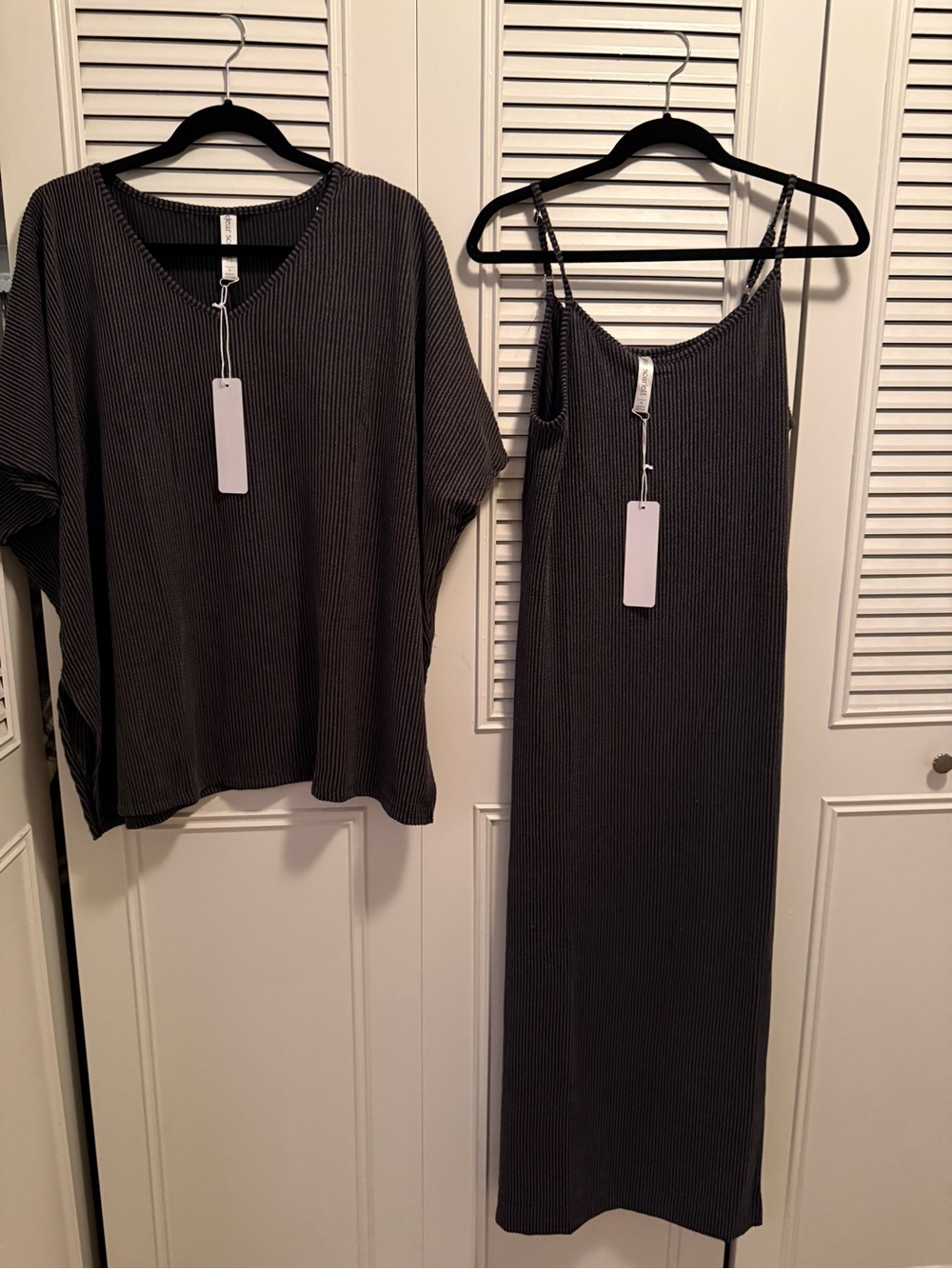 Ribbed Maxi Slip Dress in Charcoal Gray